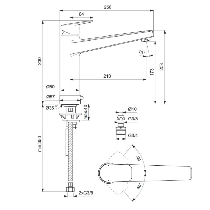 Ideal Standard Ceraplan Einhebel-Küchenarmatur hoch, mit Geräteabsperrventil