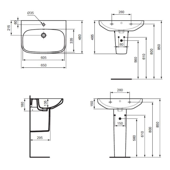 Ideal Standard i.life A Waschtisch 65 cm, 1 Hahnloch, mit Überlauf