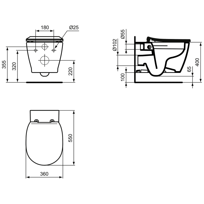 Ideal Standard ProSys Vorwand-Paket, WC-Element, WC RimLS Connect und Platte Oleas M1
