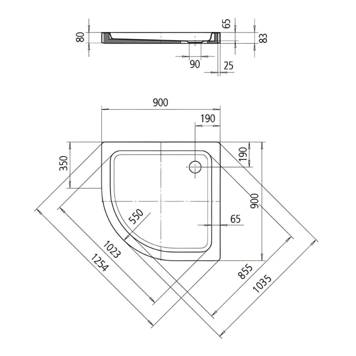 Kaldewei Arrondo 881-2 Viertelkreis-Duschwanne 100 x 100 x 6,5 cm mit angeformter Verkleidung