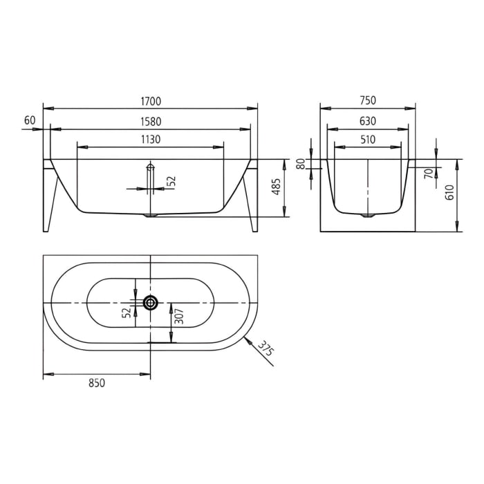 Kaldewei MEISTERSTÜCK CENTRO DUO 2 Mod. 1131-4040 Badewanne 170 x 75 cm, mit Invisible Grip