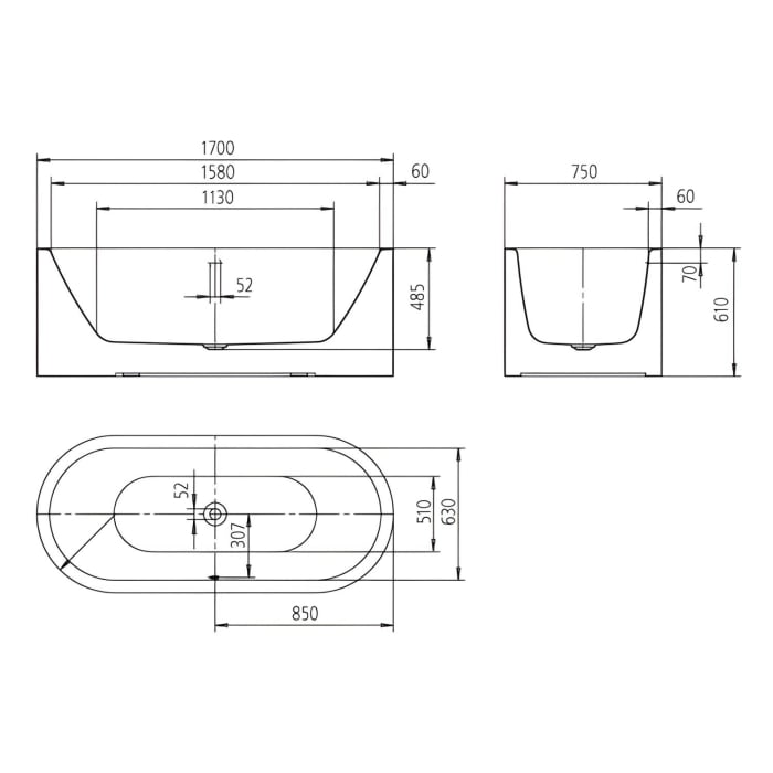 Kaldewei MEISTERSTÜCK CENTRO DUO OVAL Mod. 1127-4040 Badewanne 170 x 75 cm