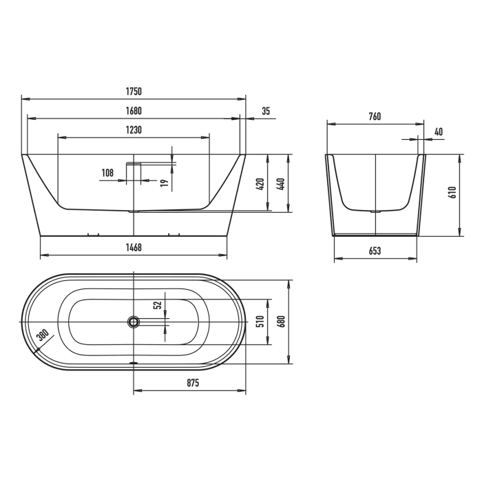 Kaldewei MEISTERSTÜCK CLASSIC DUO OVAL Mod.1022-4034 175 x 76 cm, mit Überlauf und Ablaufdeckel emailliert