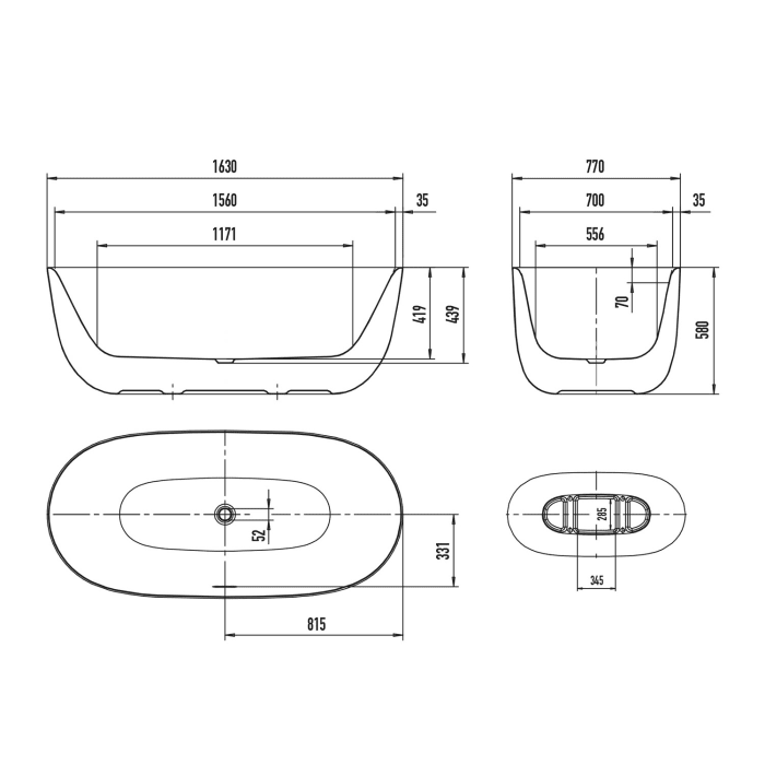 Kaldewei MEISTERSTÜCK OYO DUO  Mod. 1050-4035 Badewanne 163 x 77 cm, ohne Überlauf und mit Ablaufdeckel emailliert