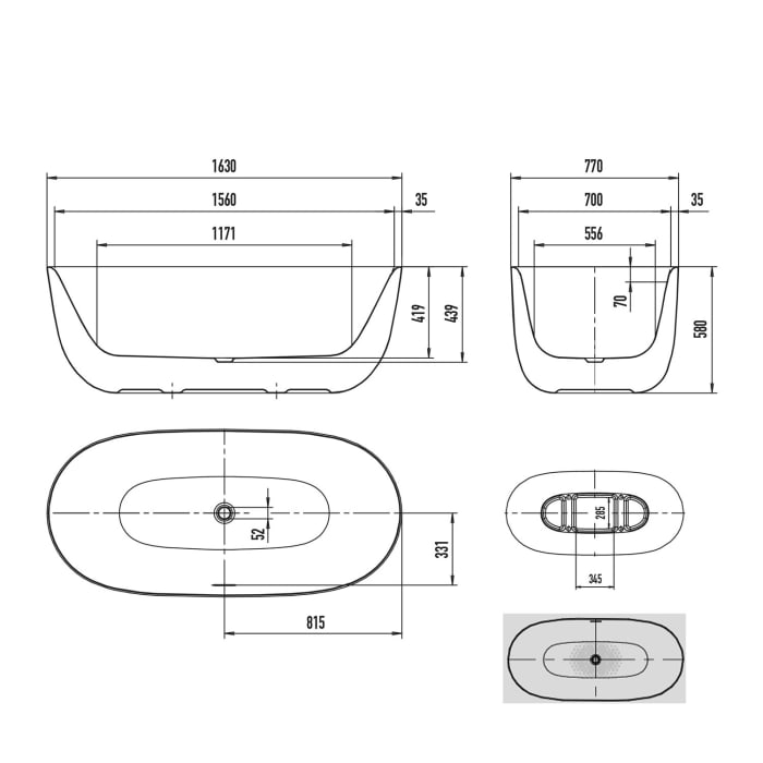 Kaldewei MEISTERSTÜCK OYO DUO 1050 Badewanne mit Perleffekt und Teilantislip, mit Überlauf, Ablaufdeckel emailliert