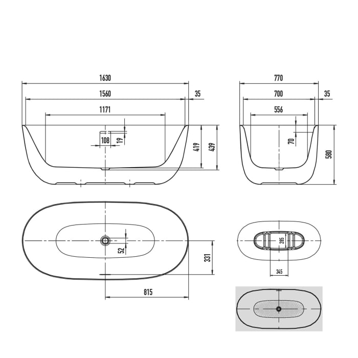 Kaldewei MEISTERSTÜCK OYO DUO 1050 Badewanne mit Perleffekt und Vollantislip, mit Überlauf, Ablaufdeckel emailliert