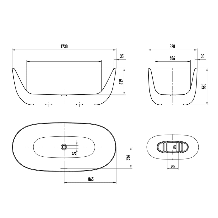 Kaldewei MEISTERSTÜCK OYO DUO  Mod. 1051-4035 Badewanne 173 x 82 cm, mit Perl-Effekt, ohne Überlauf und mit Ablaufdeckel emailliert