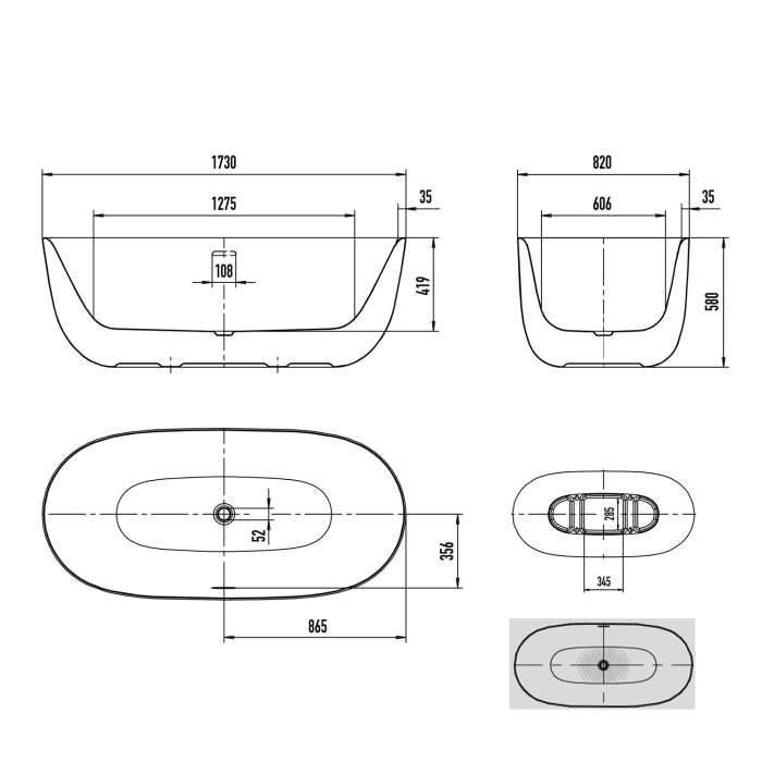 Kaldewei MEISTERSTÜCK OYO DUO 1051 Badewanne mit Teilantislip, mit Überlauf, Ablaufdeckel emailliert