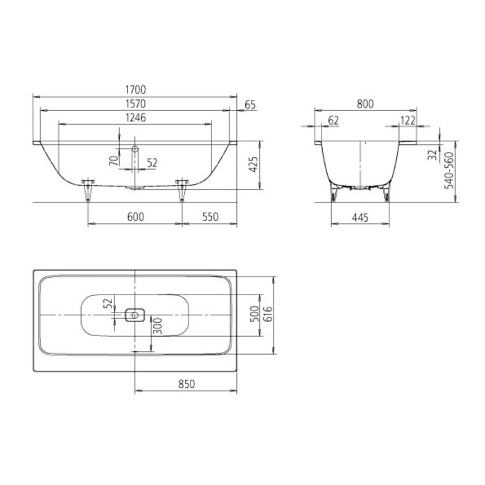 Kaldewei Asymmetric Duo 740 Badewanne 170 x 80 cm mit Vollantislip