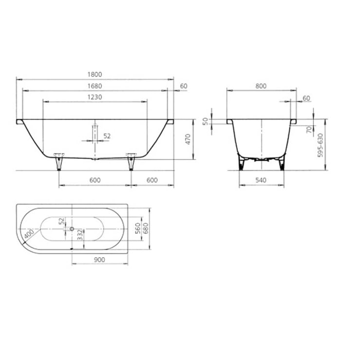 Kaldewei CENTRO DUO 1 LINKS Mod. 136 Eckbadewanne 180 x 80 cm, links abgerundet, mit Perl-Effekt