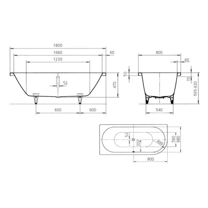 Kaldewei CENTRO DUO 1 RECHTS Mod. 137 Eckbadewanne 180 x 80 cm, rechts abgerundet