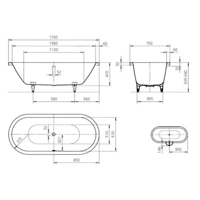 Kaldewei CENTRO DUO OVAL Mod. 127-1 Badewanne 170 x 75 cm, mit Perl-Effekt