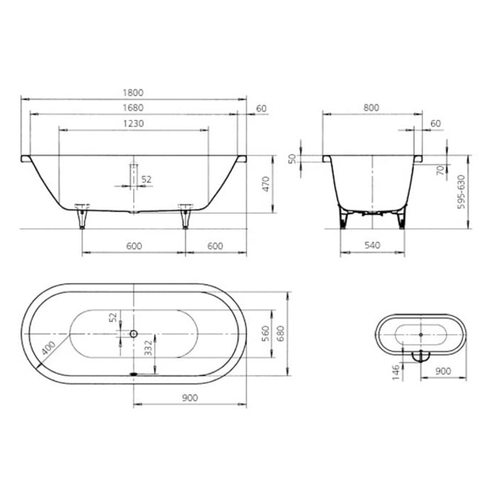 Kaldewei CENTRO DUO OVAL Mod. 128-1 Badewanne 180 x 80 cm, mit Perl-Effekt und Grifflöcher