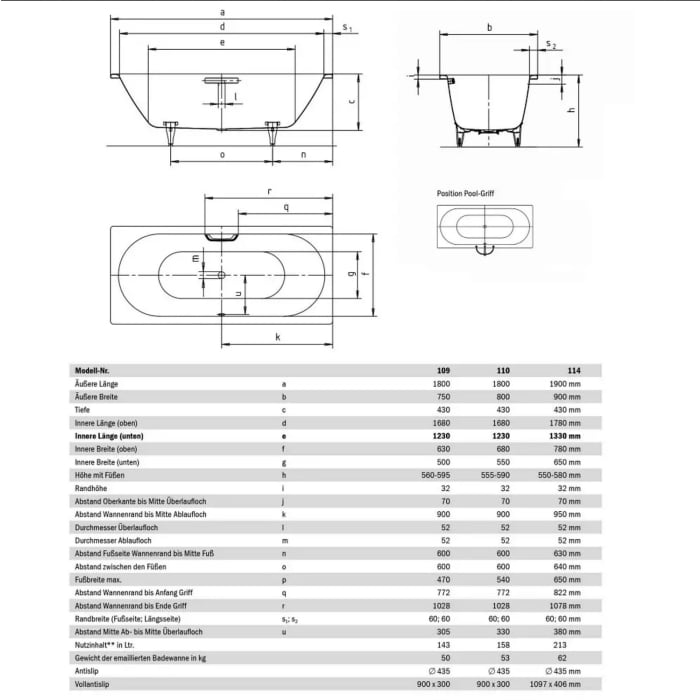 Kaldewei Classic Duo 109 Badewanne 180 x 75 cm mit Vollantislip