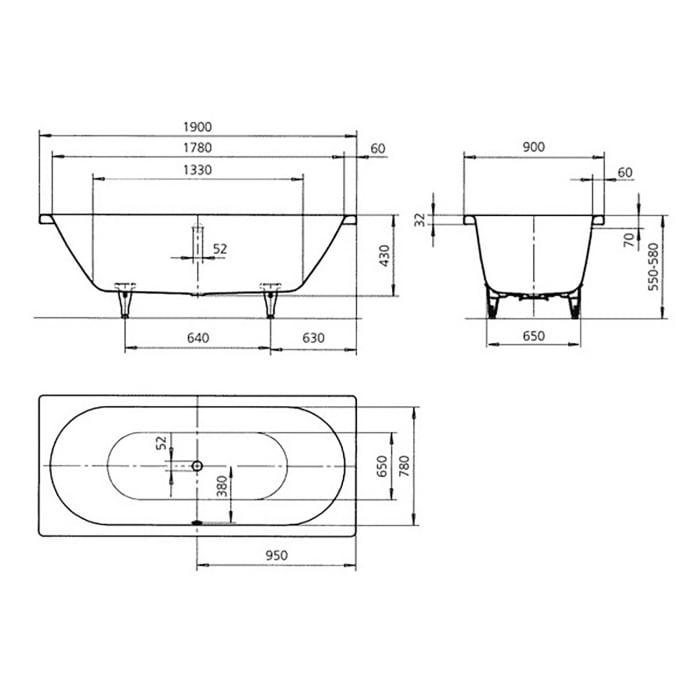 Kaldewei Classic Duo 114 Badewanne 190 x 90 cm mit Antislip