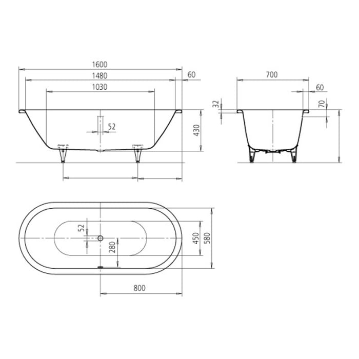 Kaldewei CLASSIC DUO OVAL Mod. 112 Badewanne 160 x 70 cm