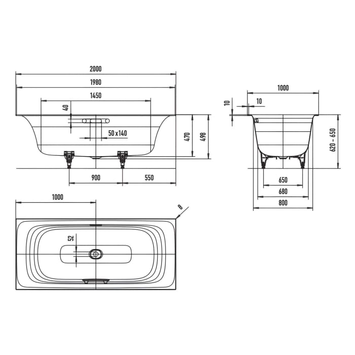 Kaldewei NUIO DUO Mod. 818-4038 Badewanne 200 x 100 cm mit Schallschutz