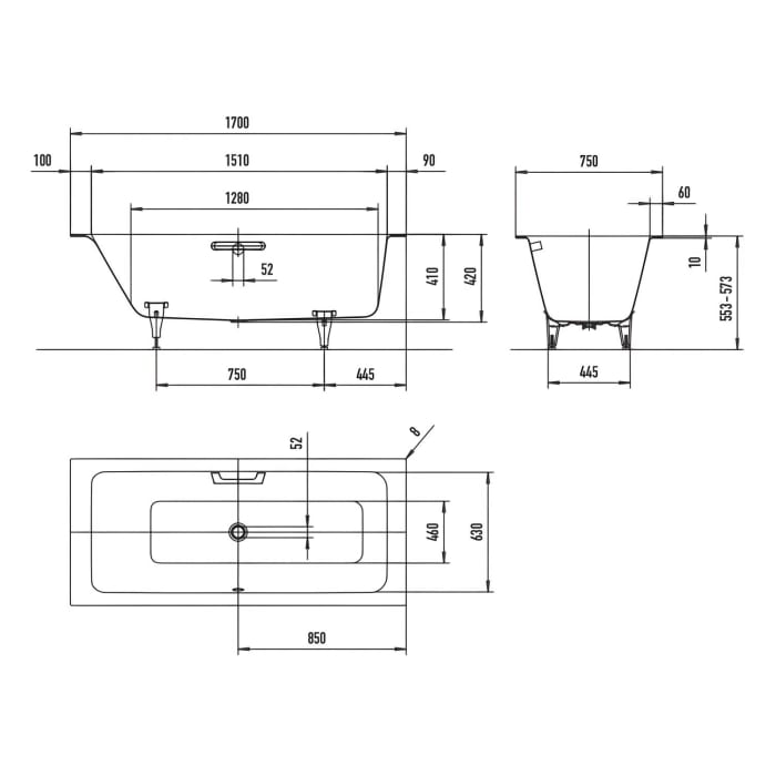 Kaldewei PURO NEXT COMBI Mod. 1434 Badewanne 170 x 75 cm