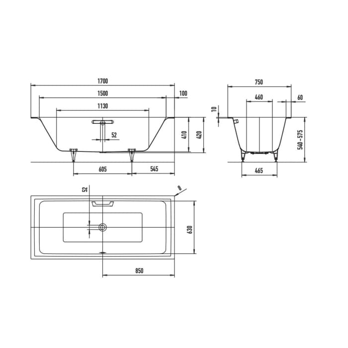Kaldewei PURO NEXT DUO Mod. 1438 Badewanne 170 x 75 cm, mit Invisible Grip