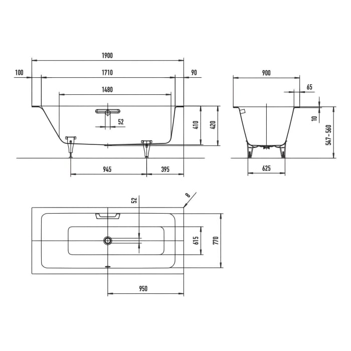 Kaldewei PURO NEXT COMBI Mod. 1437 Badewanne 190 x 90 cm, mit Perl-Effekt