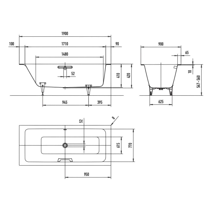 Kaldewei PURO NEXT COMBI Mod. 1437 Badewanne 190 x 90 cm