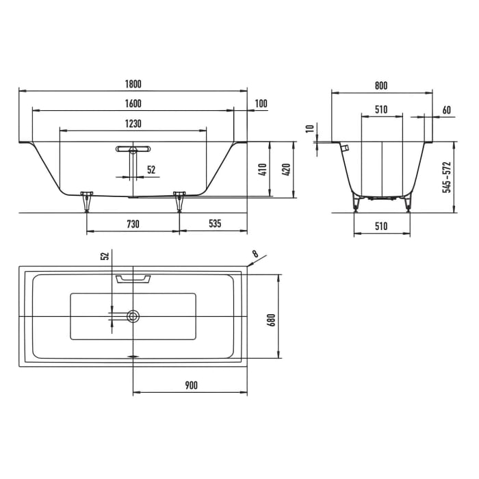 Kaldewei PURO NEXT DUO Mod. 1439 Badewanne 180 x 80 cm mit Installationsset