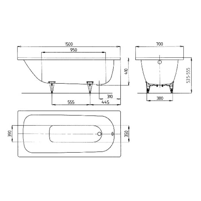 Kaldewei SANIFORM PLUS Mod. 361-1 Badewanne 150 x 70 cm, mit Perl-Effekt