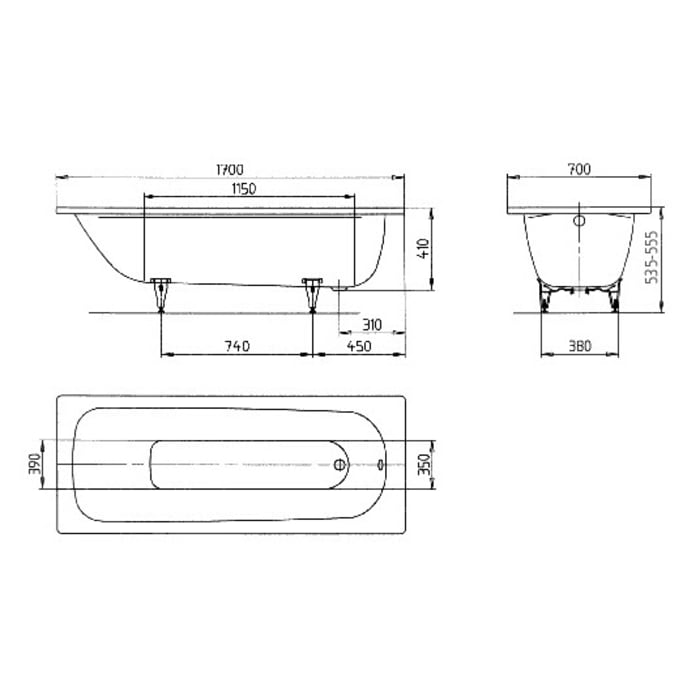 Kaldewei SANIFORM PLUS Mod. 363-1 Badewanne 170 x 70 cm, mit Perl-Effekt