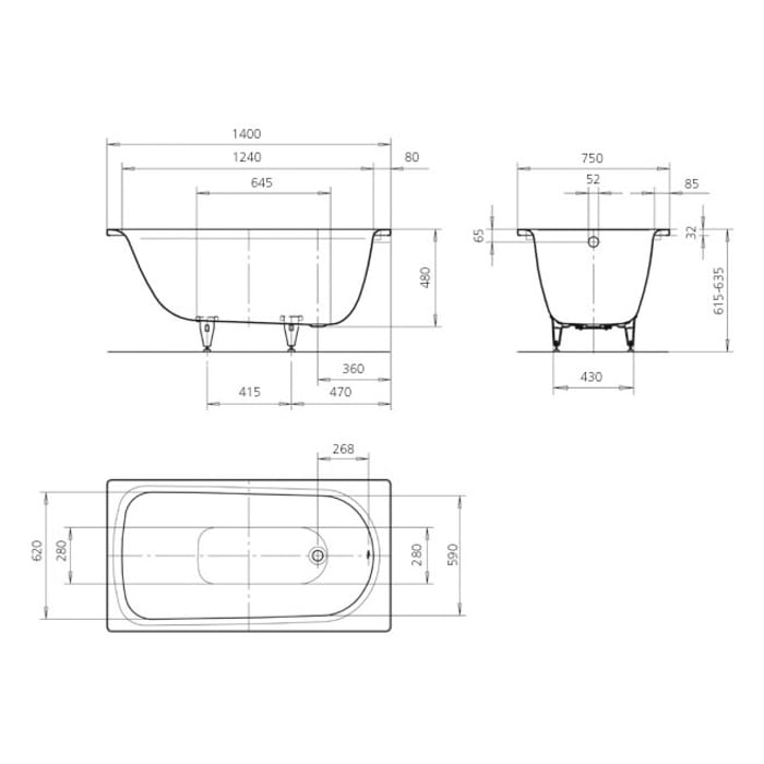 Kaldewei SANIFORM PLUS Mod. 366 Badewanne 140 x 75 cm, mit Invisible Grip
