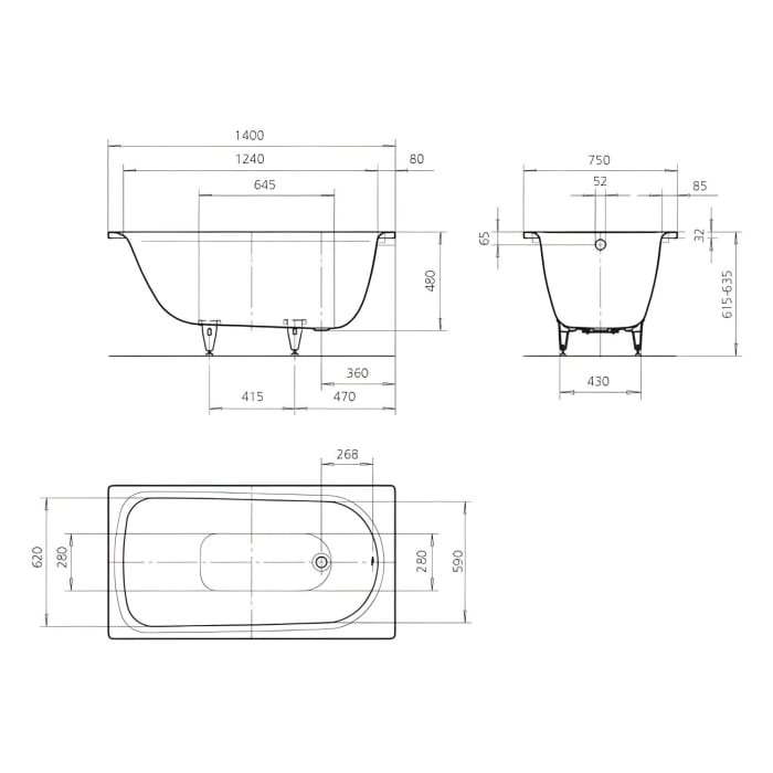 Kaldewei SANIFORM PLUS Mod. 366 Badewanne 140 x 75 cm, mit Perl-Effekt