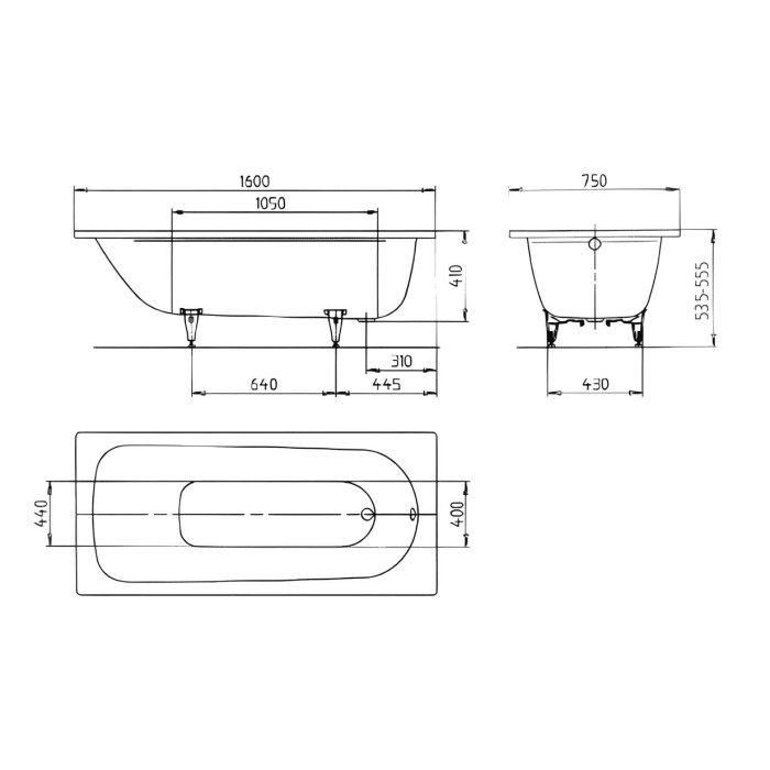 Kaldewei SANIFORM PLUS Mod. 372-1 Badewanne 160 x 75 cm, mit Perl-Effekt