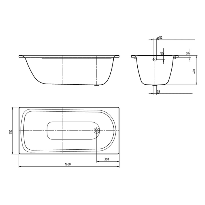 Kaldewei SANIFORM PLUS STAR Mod. 345 Badewanne 160 x 75 cm, mit Invisible Grip und Grifflöcher
