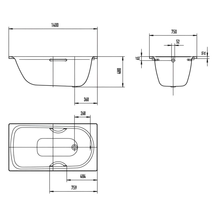 Kaldewei SANIFORM PLUS STAR Mod. 344 Badewanne 140 x 75 cm, mit Perl-Effekt und Grifflöcher