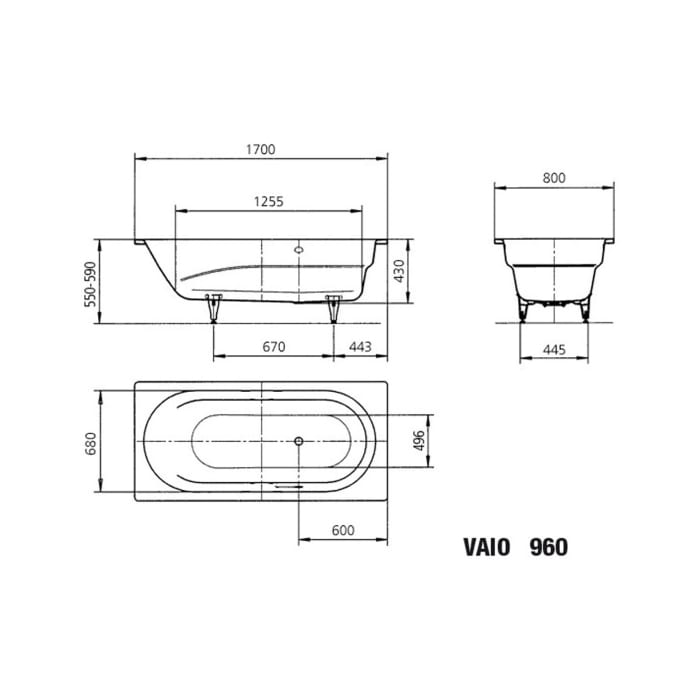 Kaldewei Vaio 960 Badewanne 170 x 80 cm mit Vollantislip