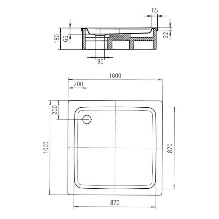 Kaldewei Duschplan 392-2 Duschwanne 100 x 100 x 6,5 cm mit Wannenträger