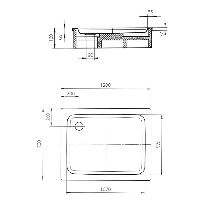 Kaldewei Duschplan 415-1 Duschwanne 70 x 120 x 6,5 cm mit Perl-Effekt
