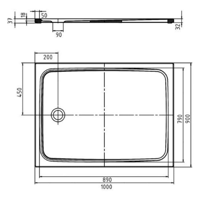 Kaldewei CAYONOPLAN 2257-5 Duschwanne 90 x 100 cm, mit Antislip, inkl. Wannenträger extraflach