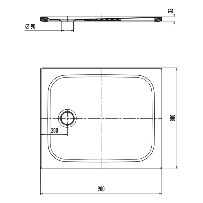 Kaldewei CAYONOPLAN 2220-5 Duschwanne 80 x 90 cm, mit Vollantislip, inkl. Wannenträger extraflach