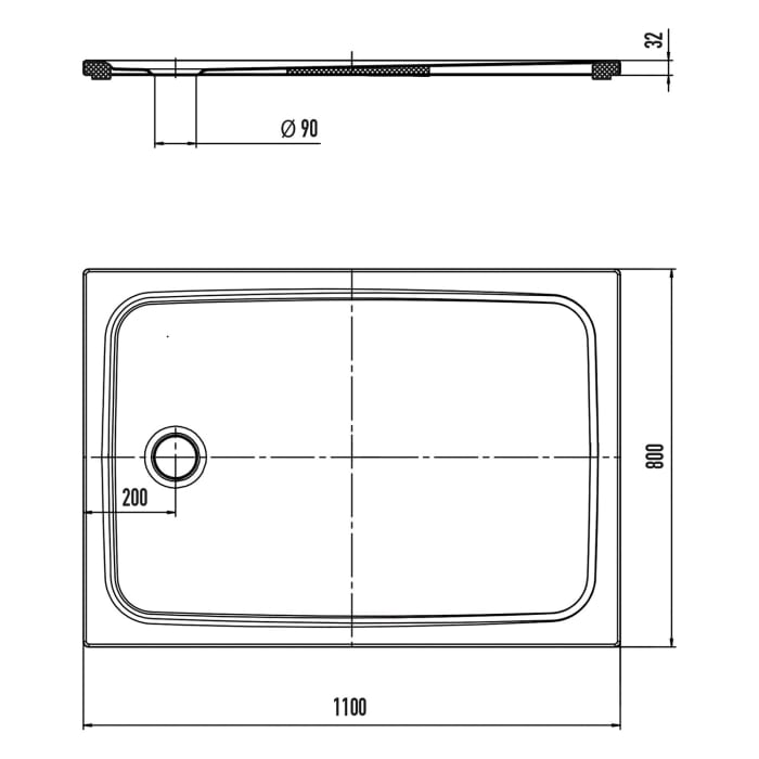 Kaldewei CAYONOPLAN 2222-5 Duschwanne 80 x 110 cm, mit Secure Plus, inkl. Wannenträger extraflach