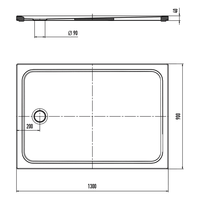Kaldewei CAYONOPLAN 2225-5 Duschwanne 90 x 130 cm, mit Secure Plus, inkl. Wannenträger extraflach