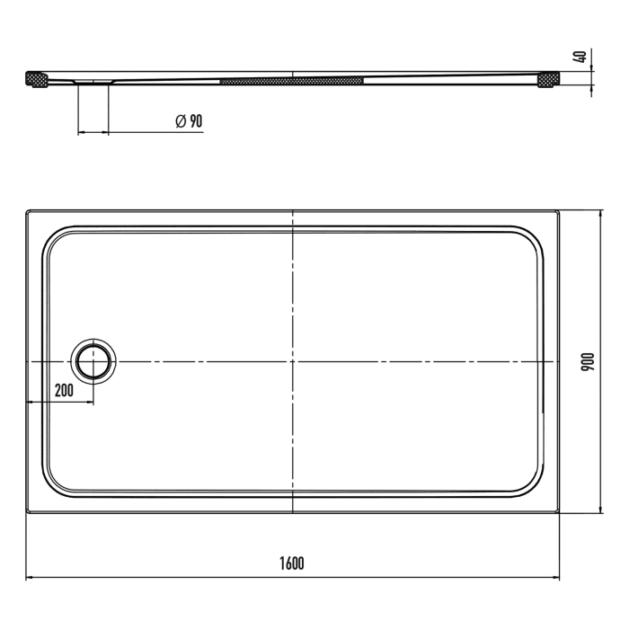 Kaldewei CAYONOPLAN 2226-5 Duschwanne 90 x 160 cm, mit Secure Plus, inkl. Wannenträger extraflach