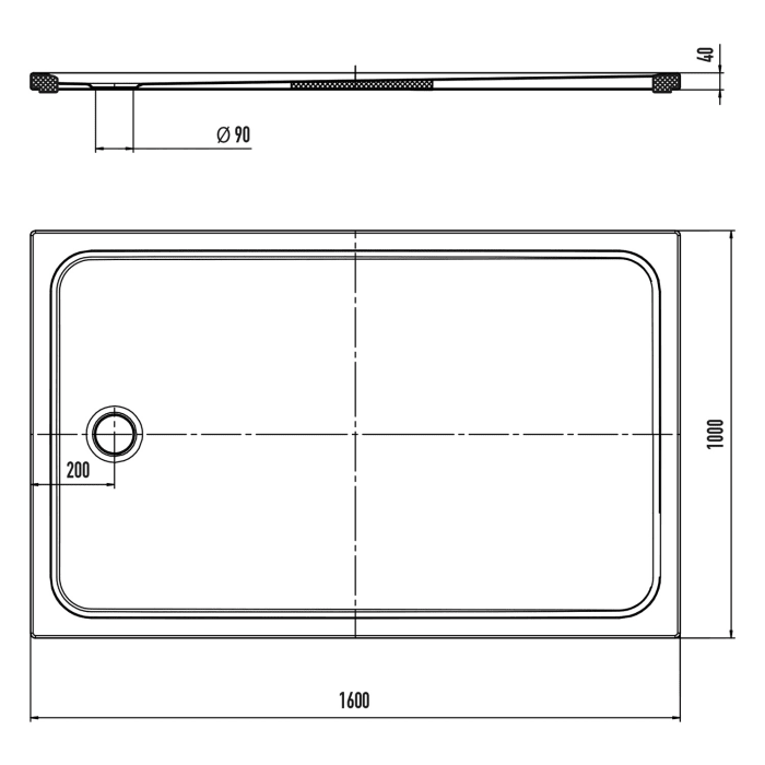 Kaldewei CAYONOPLAN 2230-5 Duschwanne 100 x 160 cm, mit Secure Plus, inkl. Wannenträger extraflach