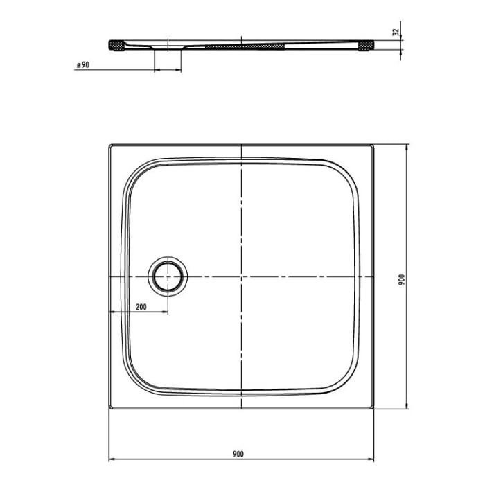 Kaldewei CAYONOPLAN 2254-5 Duschwanne 90 x 90 cm, mit Vollantislip, inkl. Wannenträger extraflach