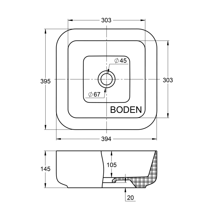 Treos Serie 800 Aufsatzwaschtisch 39,5 x 39,5  cm