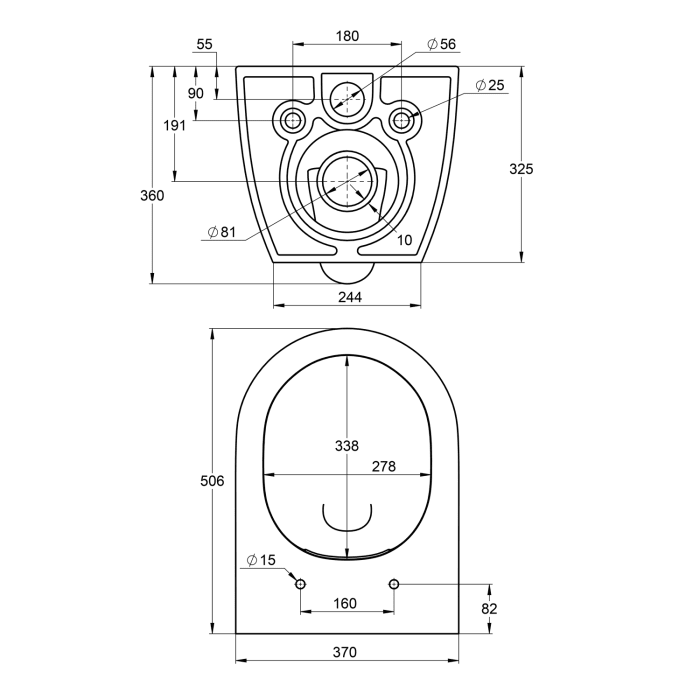 Treos Serie 810 Tiefspül-WC, offener Spülrand