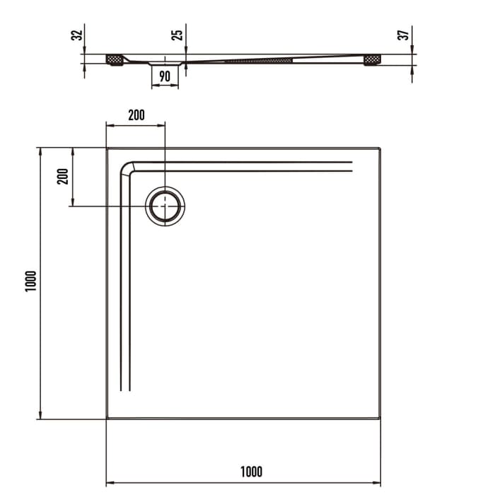 Kaldewei SUPERPLAN 1858-5 Duschwanne 100 x 100 cm mit Secure Plus, inkl. Wannenträger extraflach