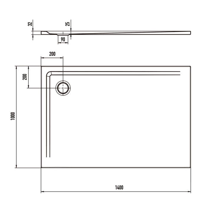 Kaldewei SUPERPLAN 1860-1 Duschwanne 100 x 140 cm mit Secure Plus