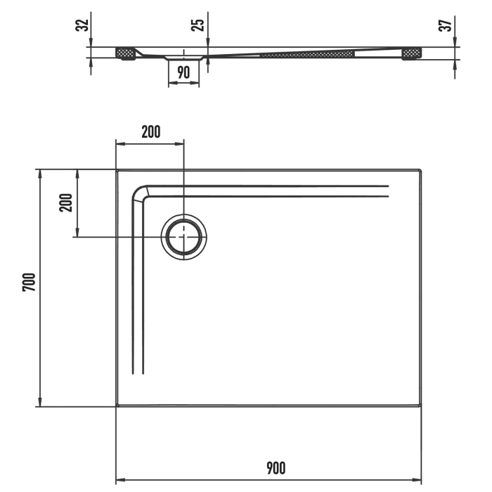 Kaldewei SUPERPLAN 1821-5 Duschwanne 70 x 90 cm mit Secure Plus, inkl. Wannenträger extraflach