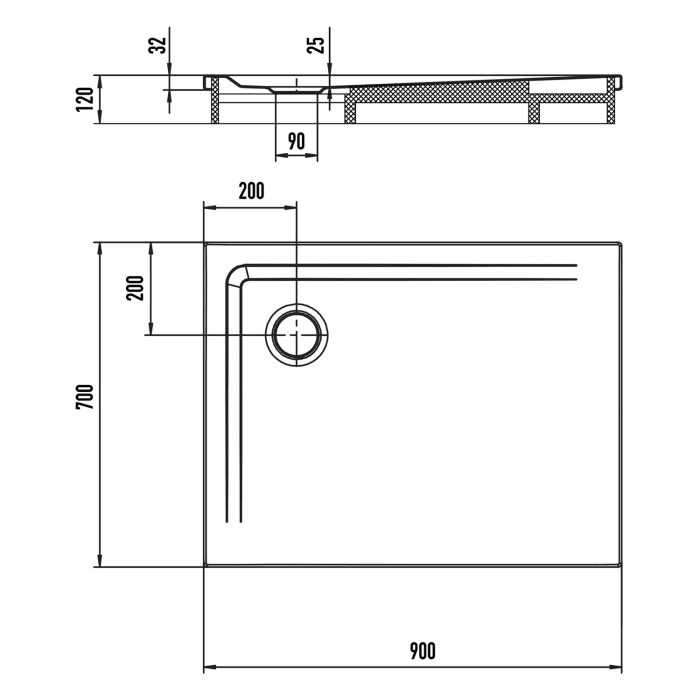 Kaldewei SUPERPLAN 1821-2 Duschwanne 70 x 90 cm, inkl. Wannenträger
