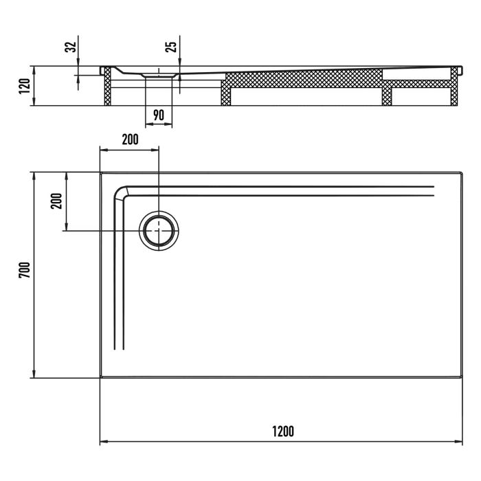 Kaldewei SUPERPLAN 1824-2 Duschwanne 70 x 120 cm, inkl. Wannenträger
